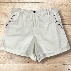 INC International Concepts Femme Flora Linen Blend Shorts Women's Size L‎ White